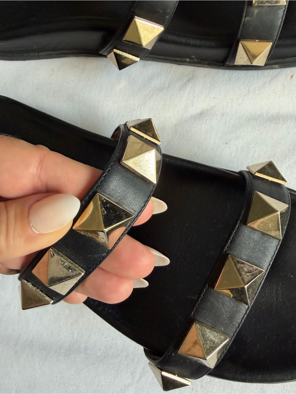 Valentino Rockstud Black Metallic Studded Double-Strap Slide Sandals 38 - Picture 9 of 16